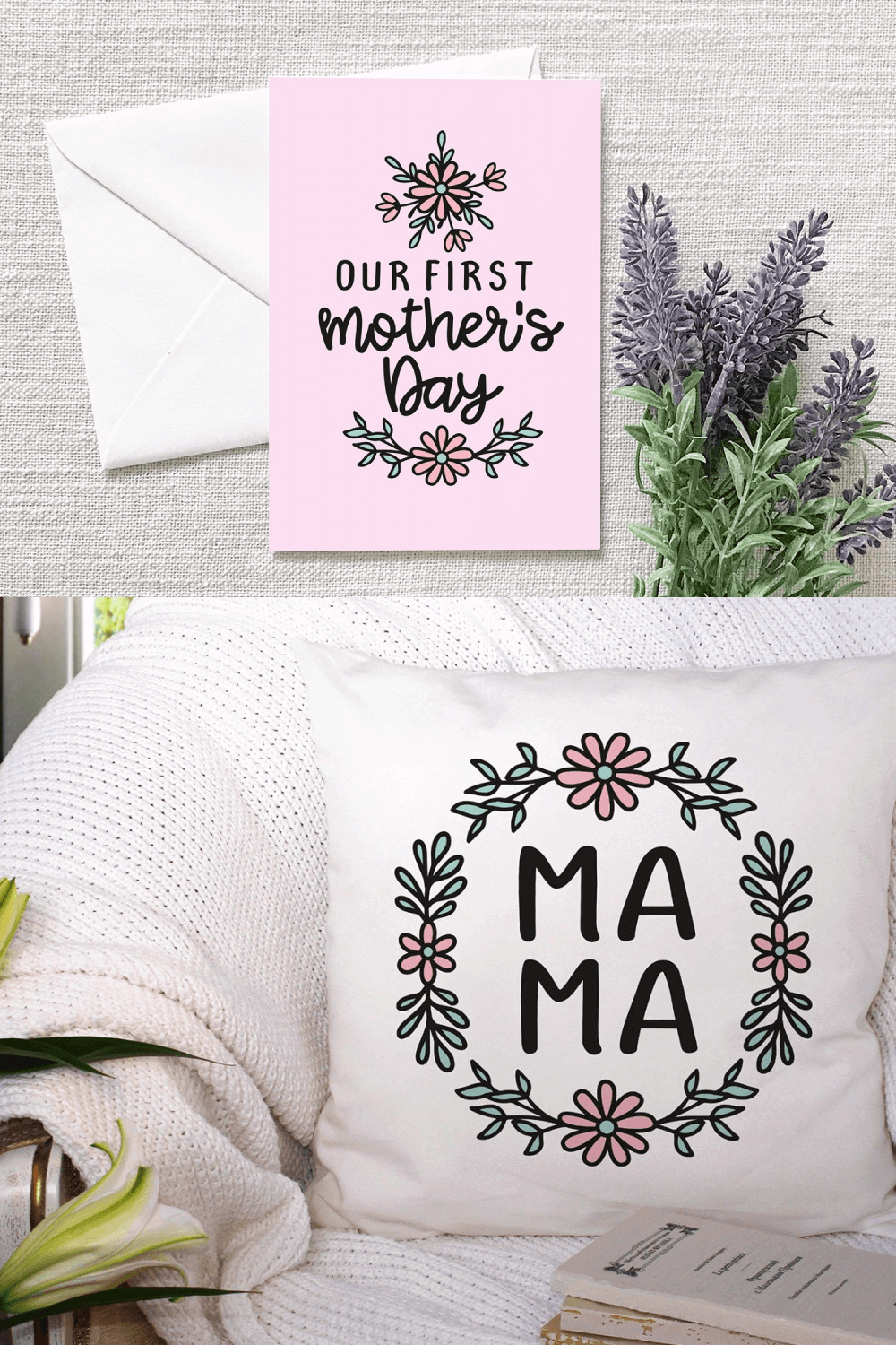 White Pillow with Words Mama and Special Design.