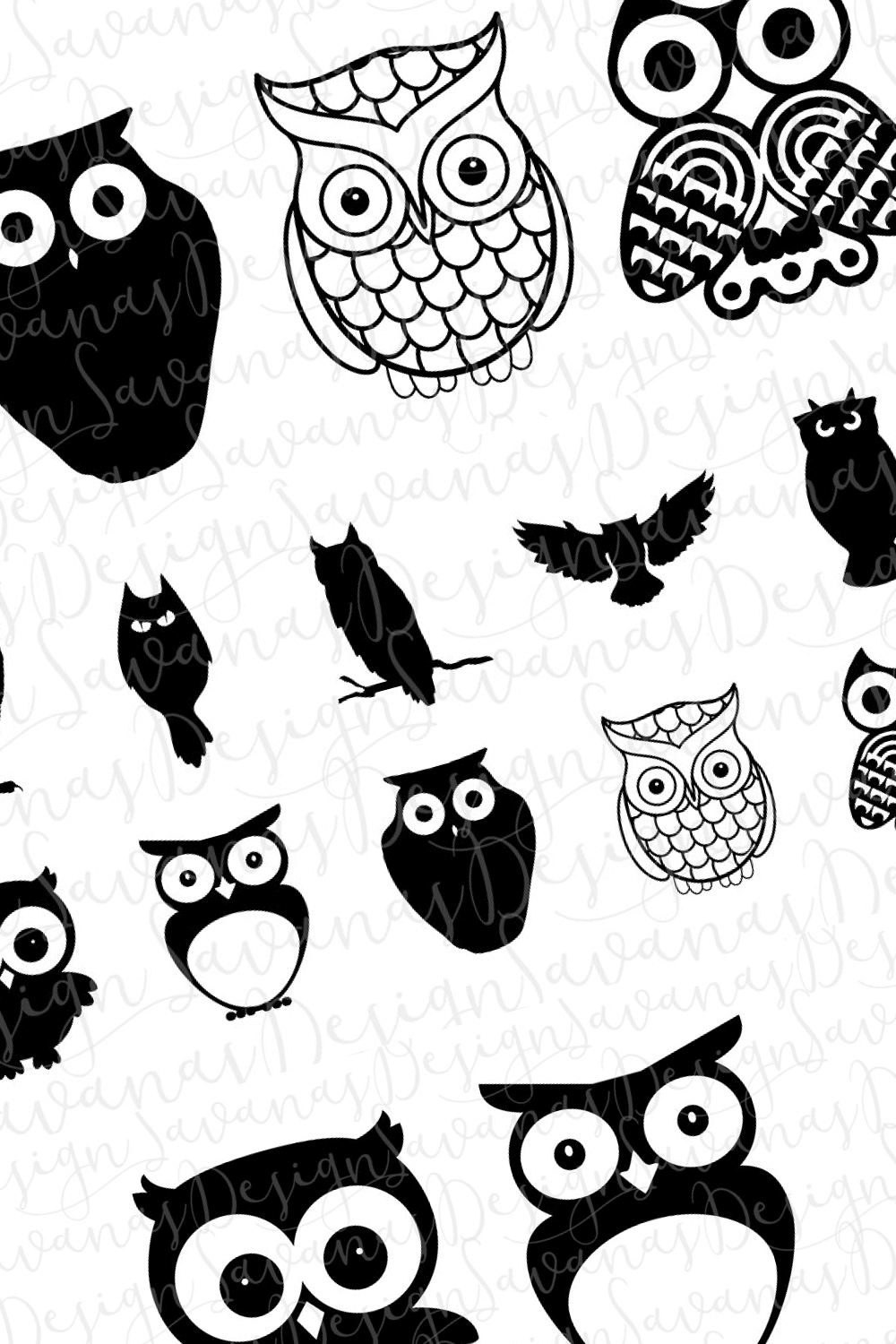 Diagonal Picture of Owl Silhouettes.