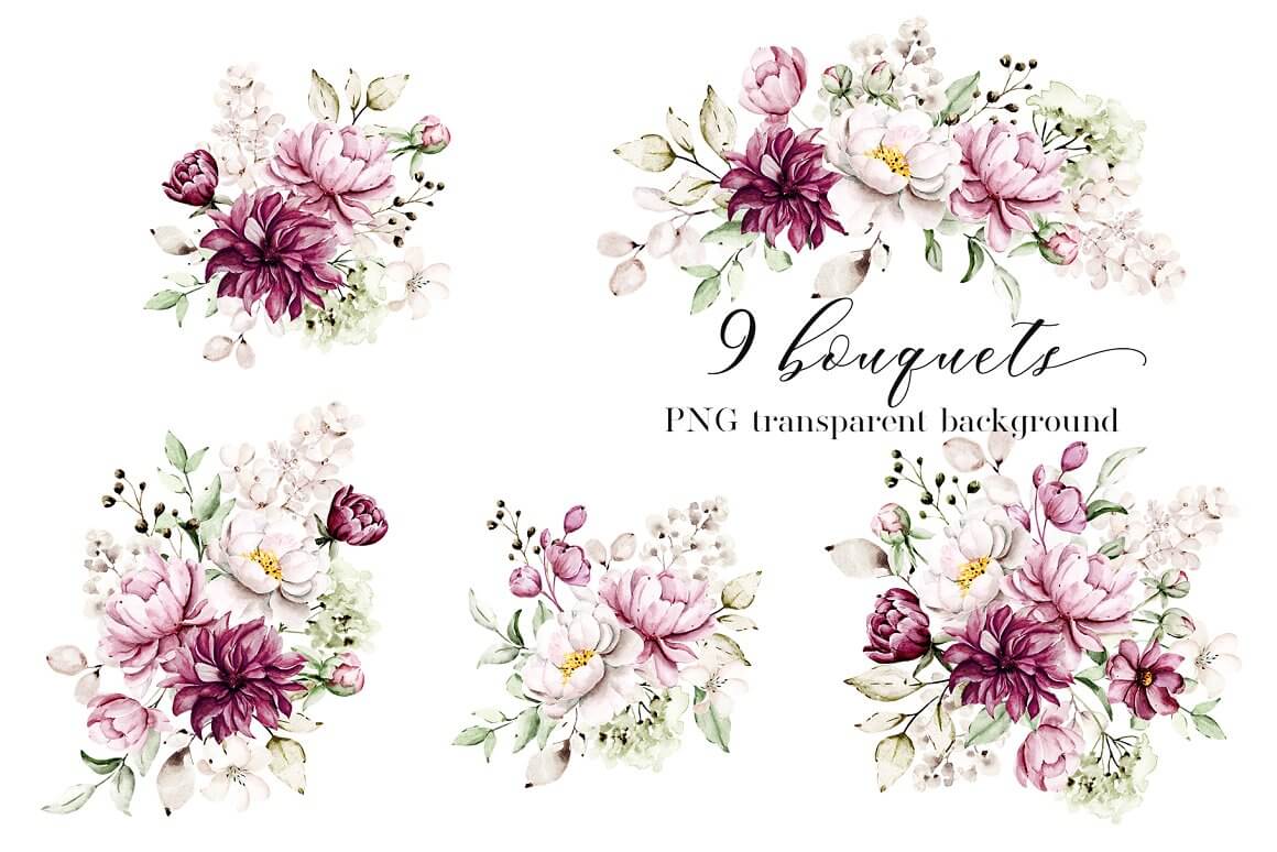 9 Bouquets PNG Transparent Background.