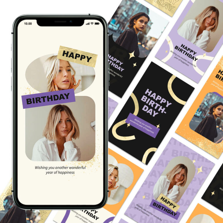 Aesthetic Happy Birthday Instagram Story Template Black & Purple ...