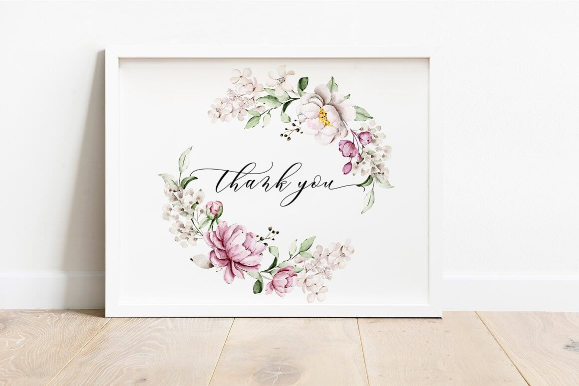 Peonies Watercolor Set. Thank You.