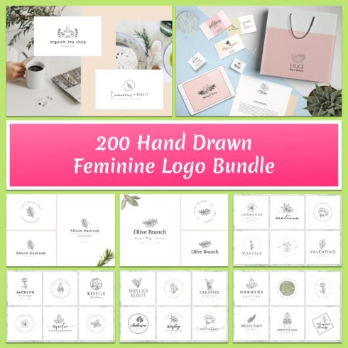 200 Hand Drawn Feminine Logo Bundle cover image.