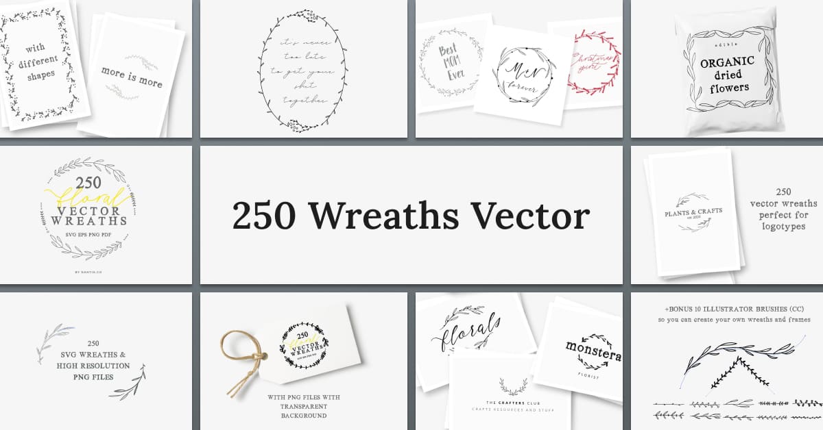 250 wreaths vector collection.