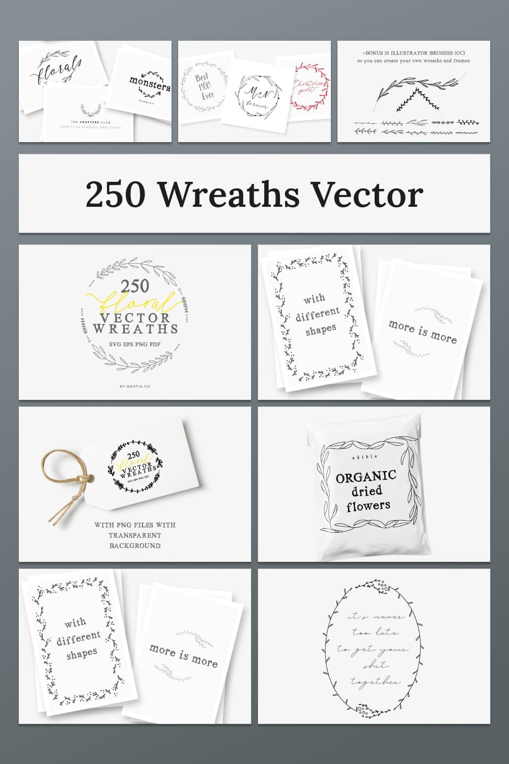 250 wreaths vector with different shapes.