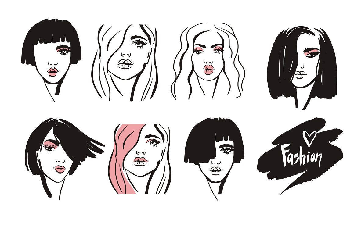 Heads of girls with different hairstyles and faces.