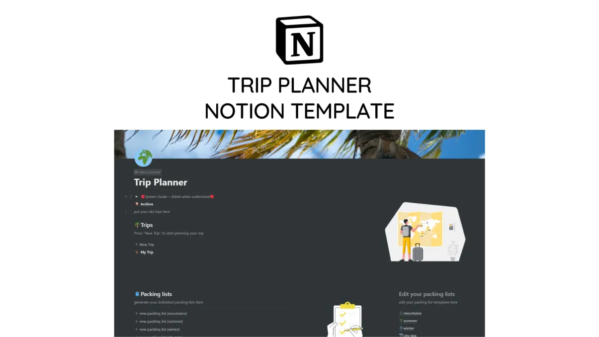 Trip planner notion template.