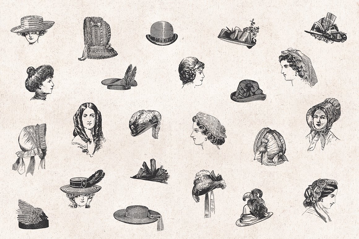 Various hats that have no analogues for personalizing paintings.
