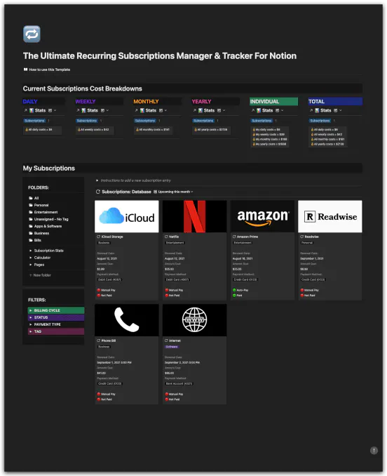 Subscriptions tracker and manager.