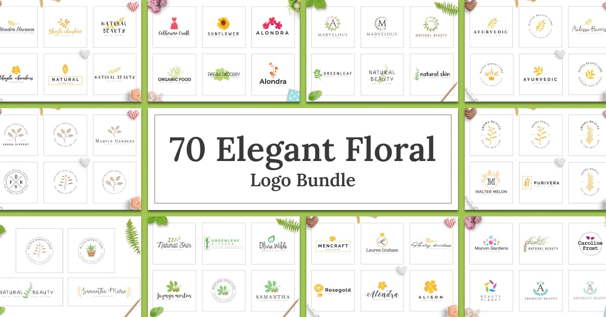 70 elegant floral logo bundle.
