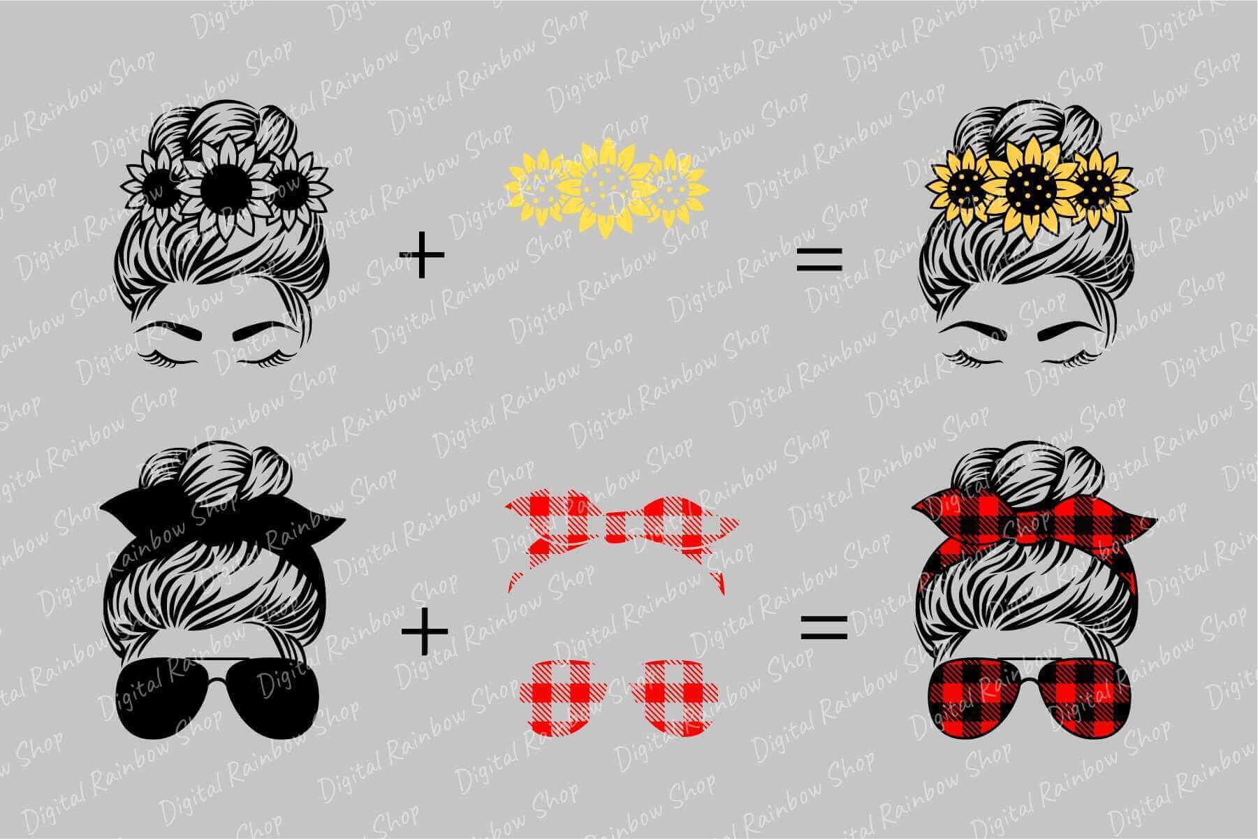Yellow and Red Examples of Messy Bun Bundle.