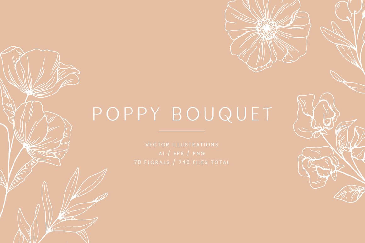 Poppy Bouquet Vector Illustration.