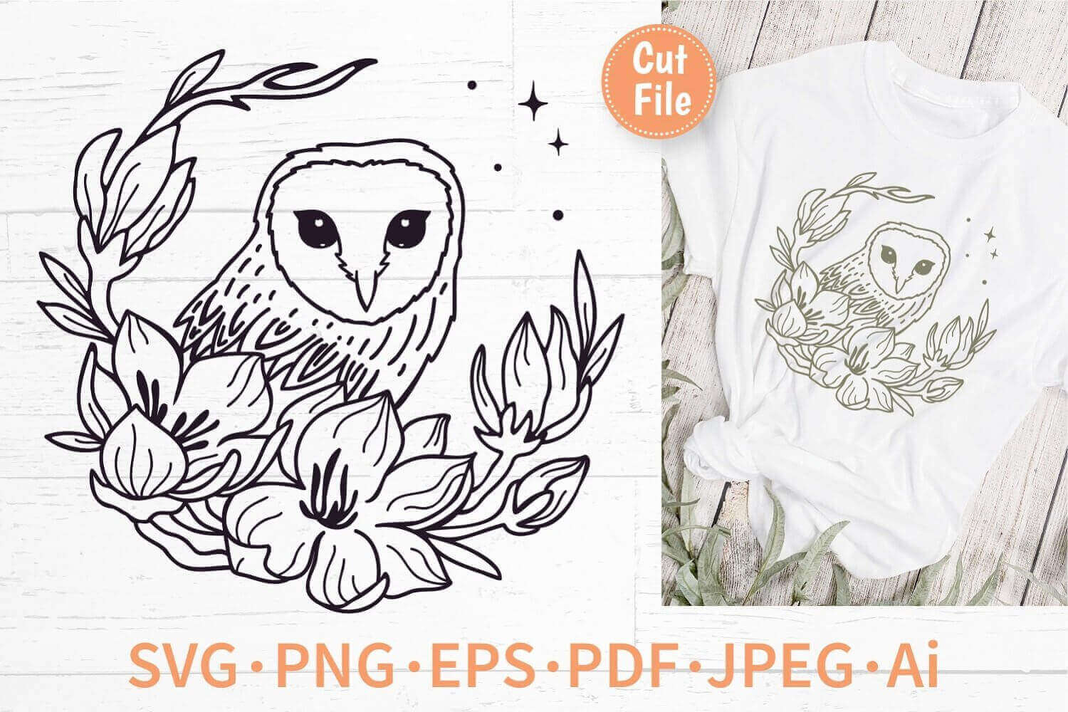 Decorative Owl SVG on the White Background.