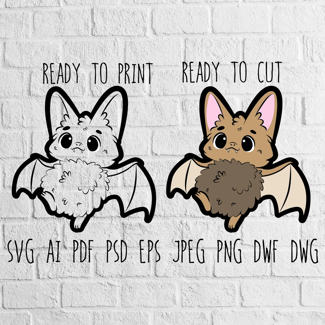 White brick wall with two bats and a bat saying ready to print ready to.