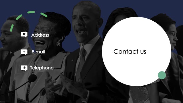 Slide with contacts and image of Obama.