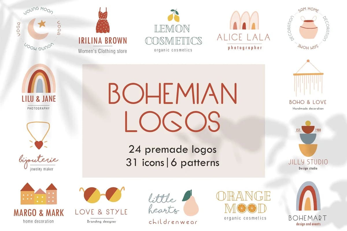 bohemian logo set - logos, icons, patterns.