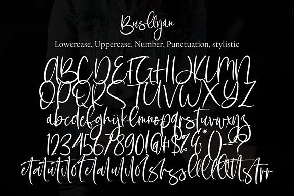 busllyan handwritten font, letters, numbers.