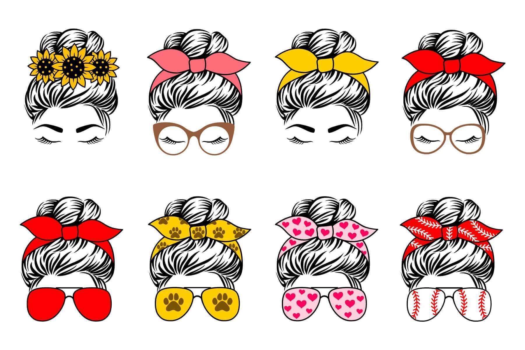 Yellow, Red, Pink Messy Bun Bundle with Special Design.