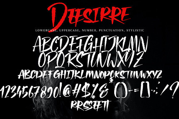 deesirre font, letters, numbers, punktuation, stylistic.