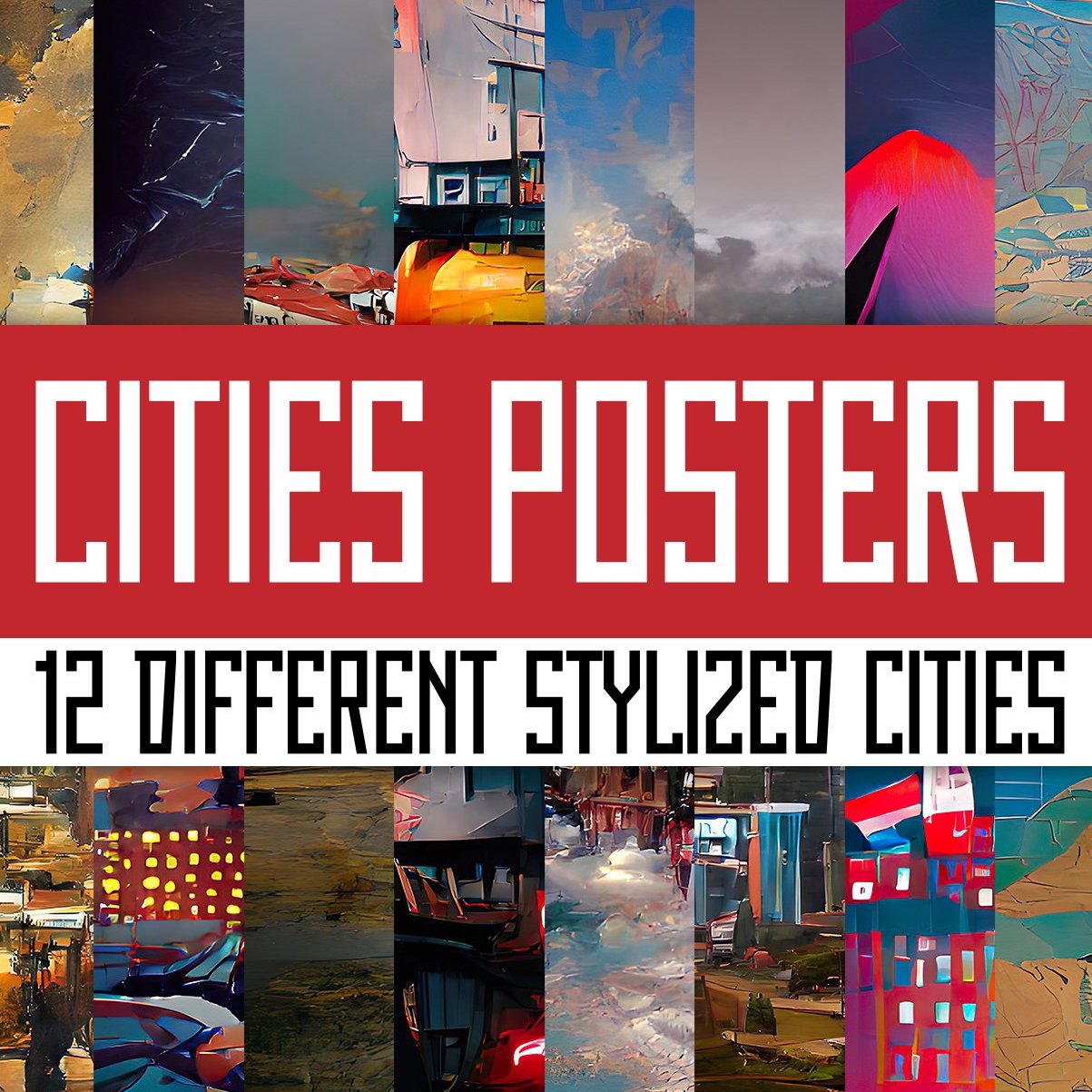 different posters with cities
