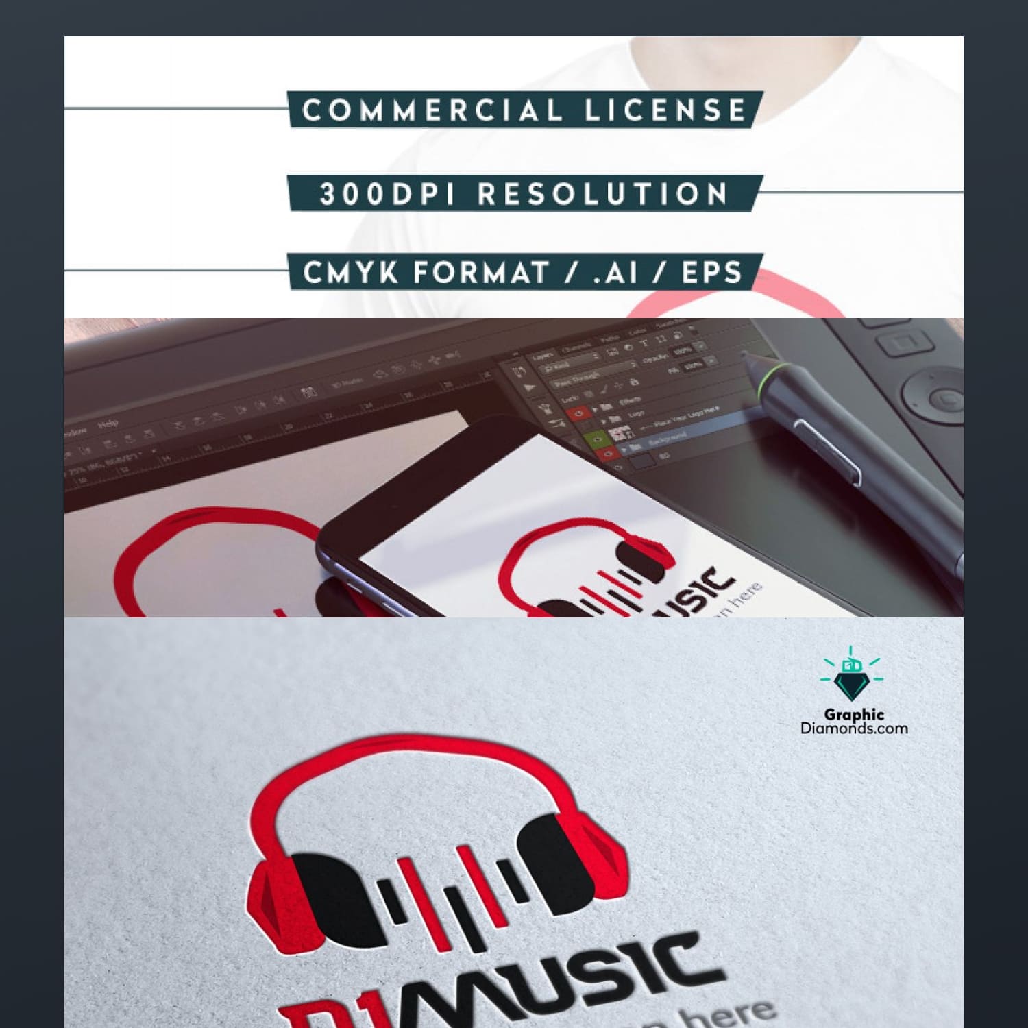 Dj Music Logo Template preview image.