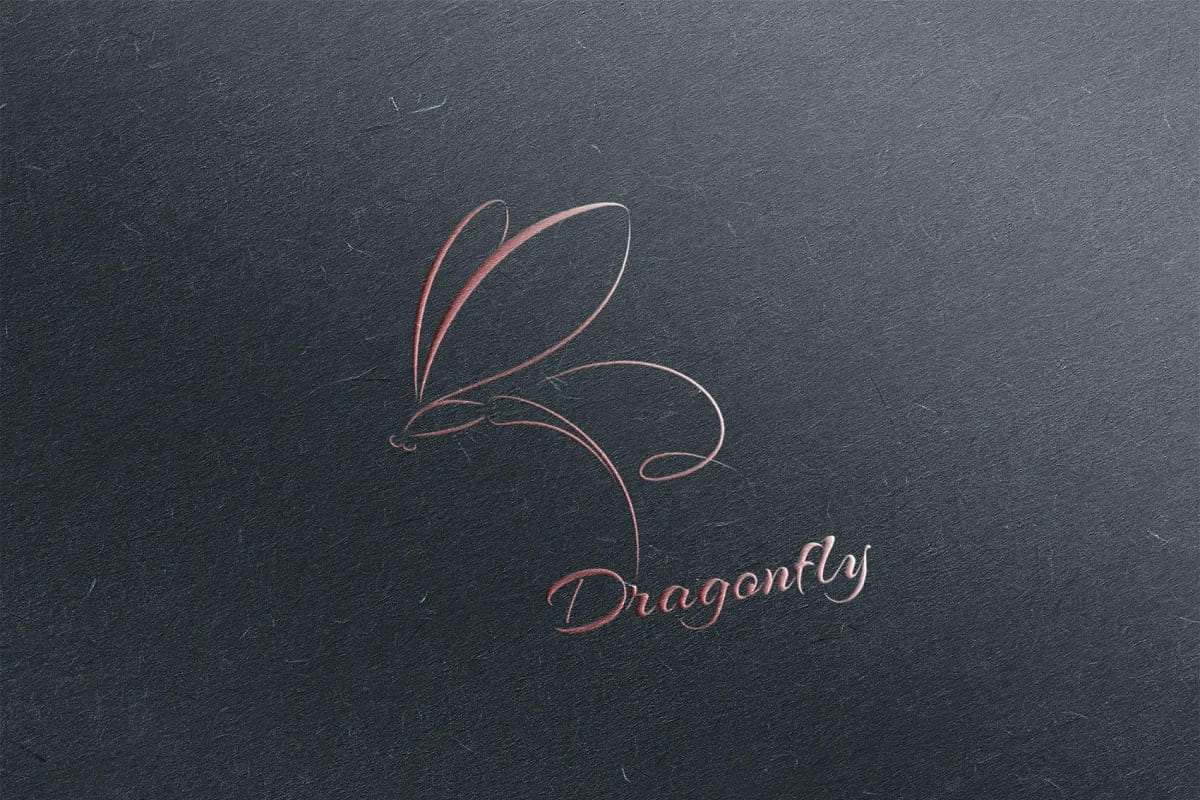 dragonfly pink logo on dark background.