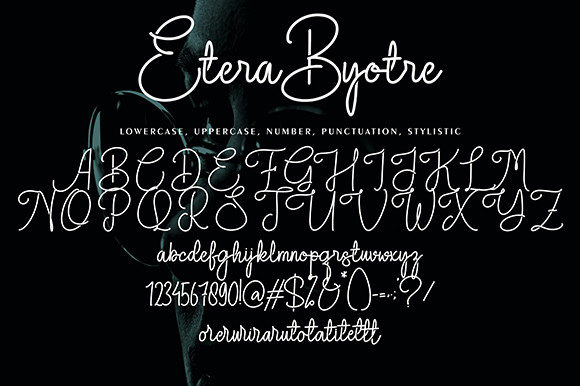 etera byotre font, letters, numbers, punctuation, stylistic.