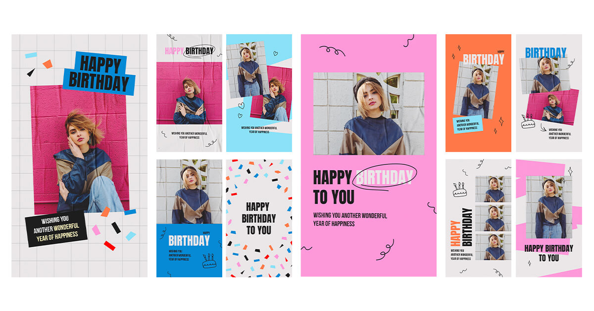 Bright Happy Birthday Instagram Story Template facebook.