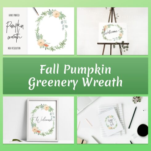 Fall Pumpkin Greenery Wreath Illustrations cover image.