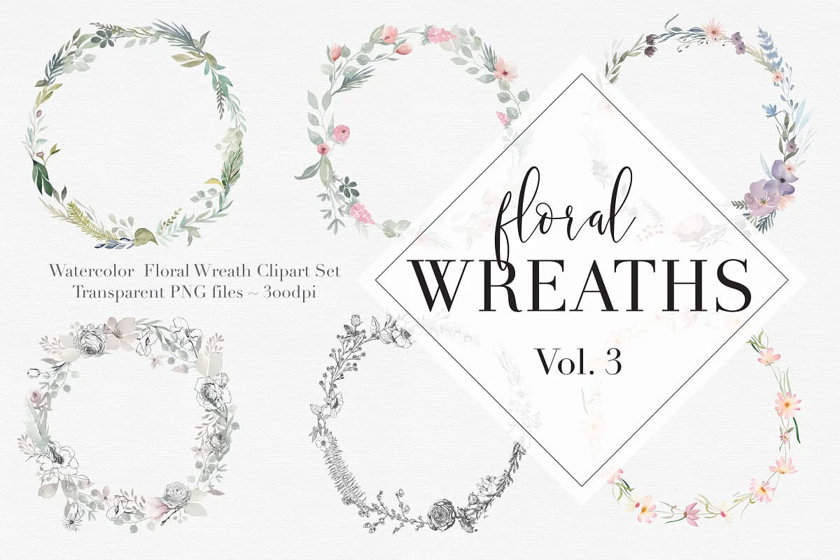 Watercolor Floral Wreaths Vol.3 Handdrawn Collection for your design ideas.