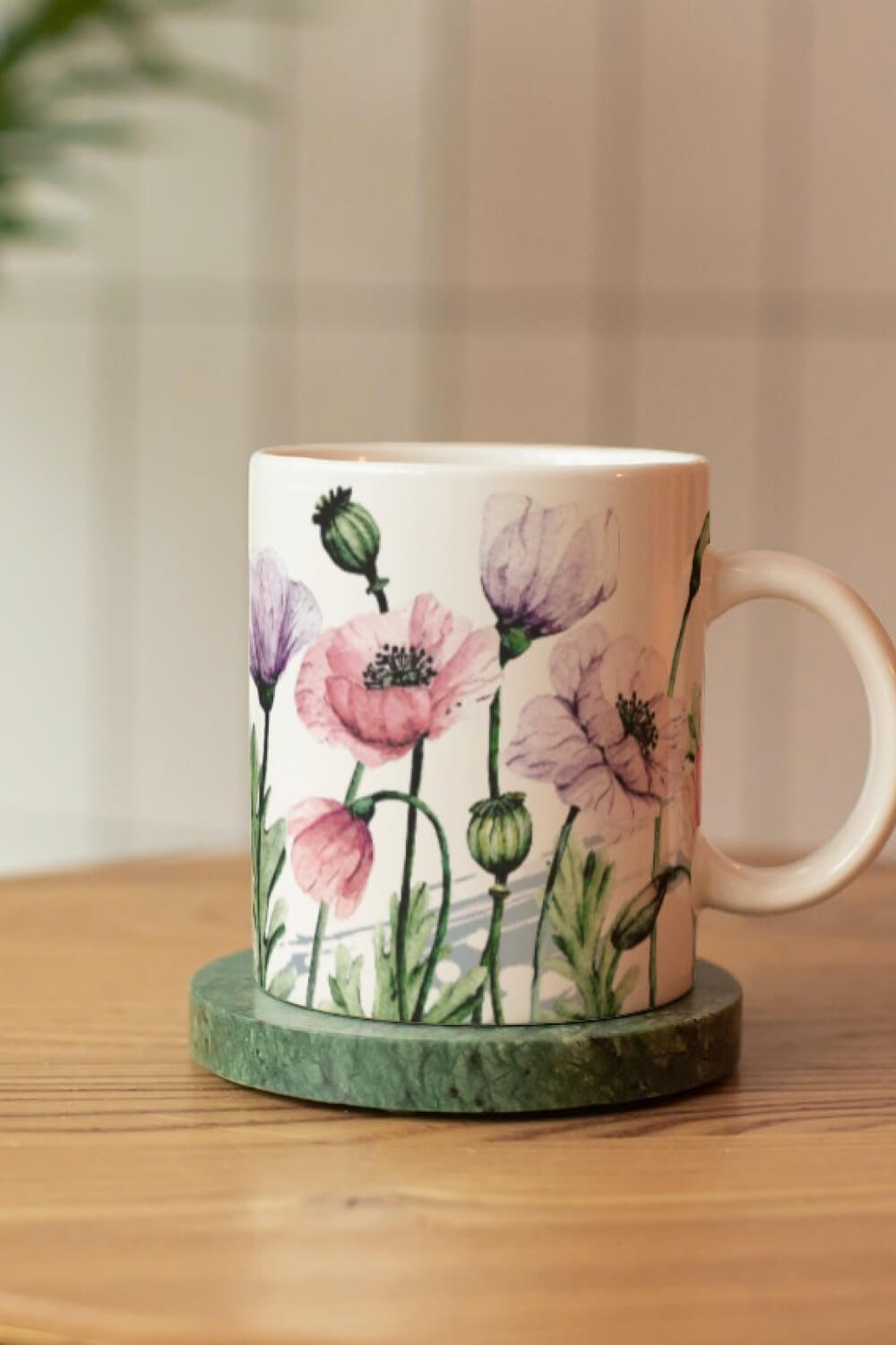 White Cup With Pastel Poppies.