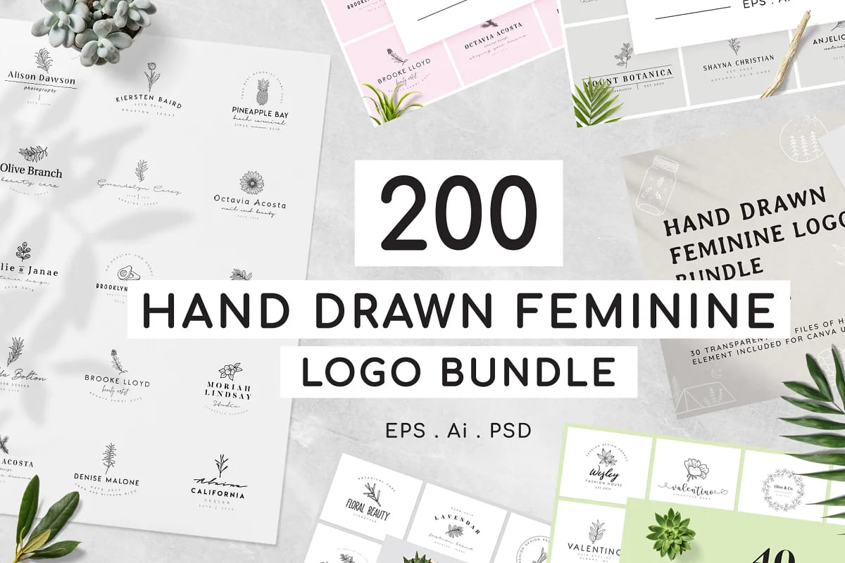 hand drawn feminine logo kit.