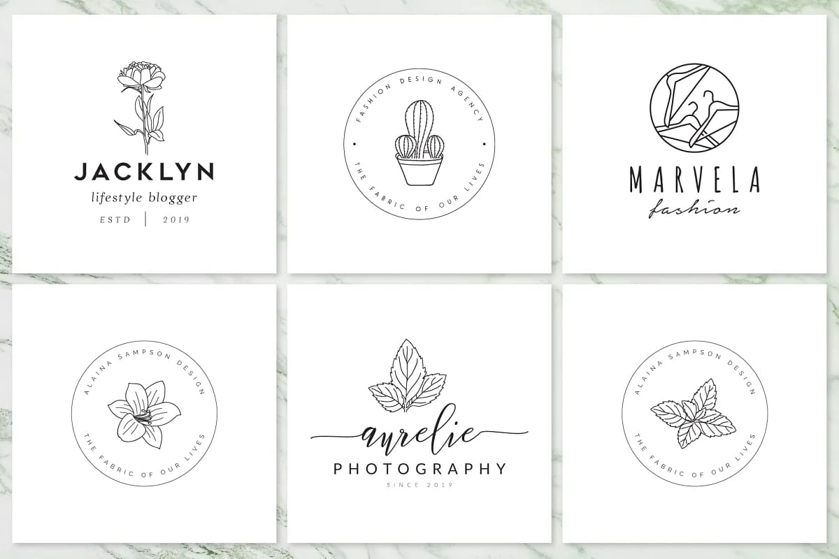 hand drawn feminine logo with leaves art.