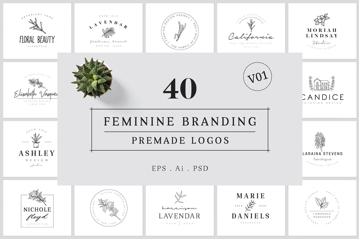 hand drawn feminine logo bundle.