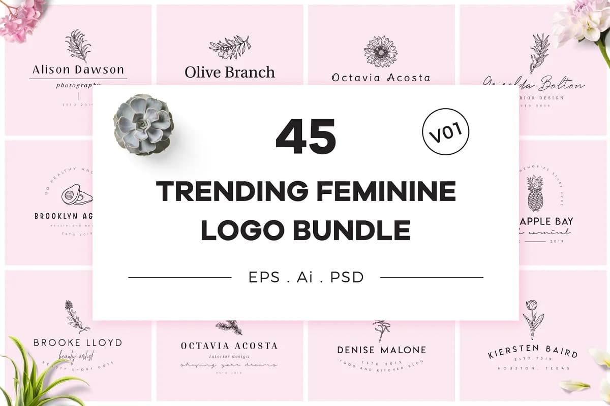 hand drawn trending feminine logos.