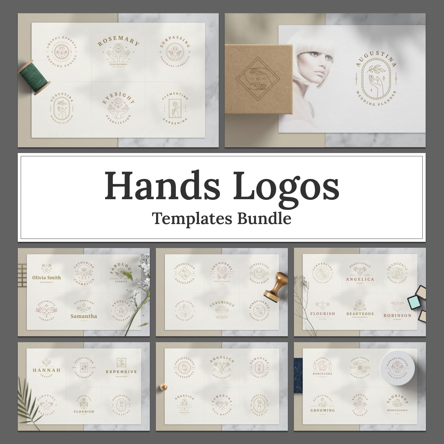Hands Logos Editable Templates And Illustrations Bundle cover image.