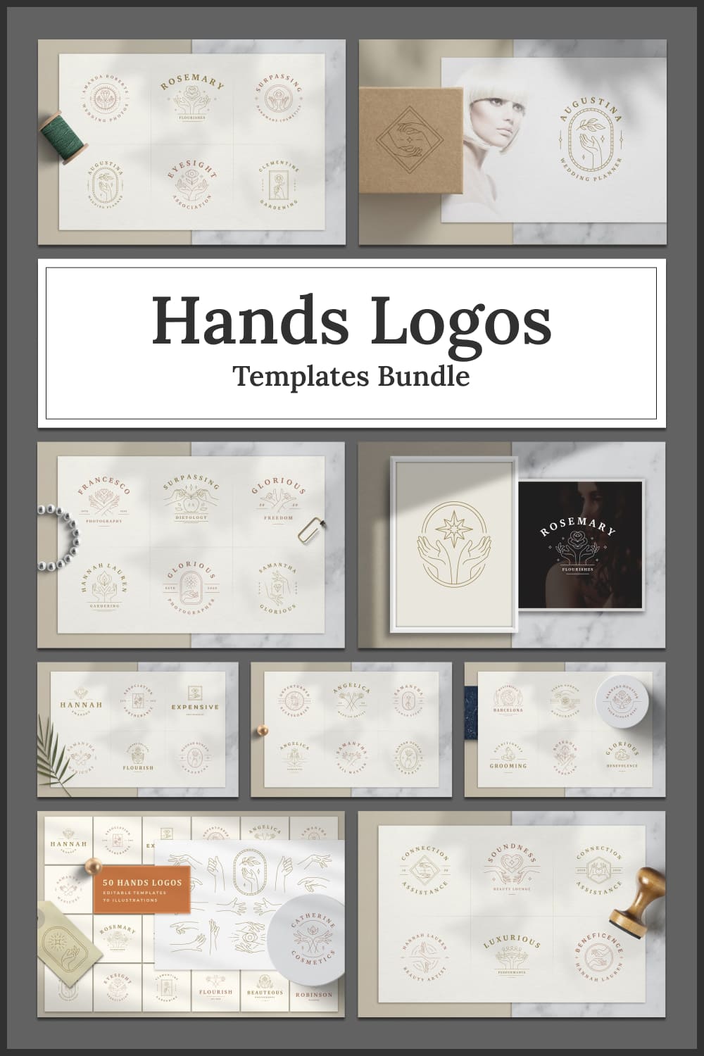 Hands Logos Editable Templates And Illustrations Bundle pinterest image.