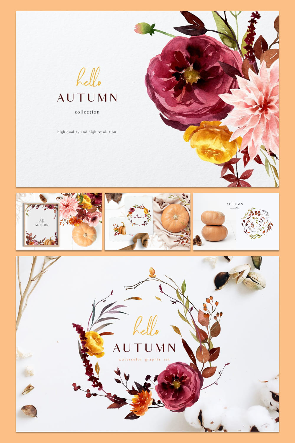 hello autumn watercolor collection high quality clipart.