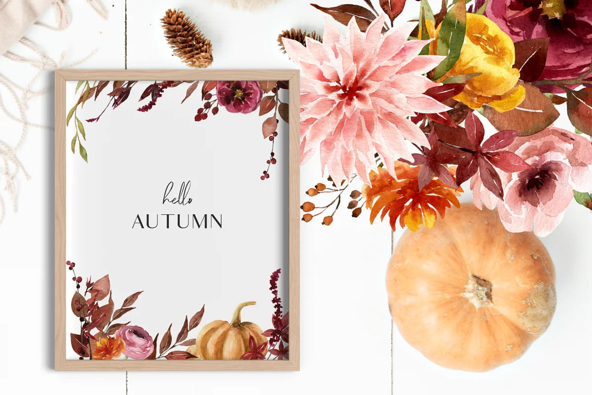 hello autumn watercolor collection, nice fall frame.