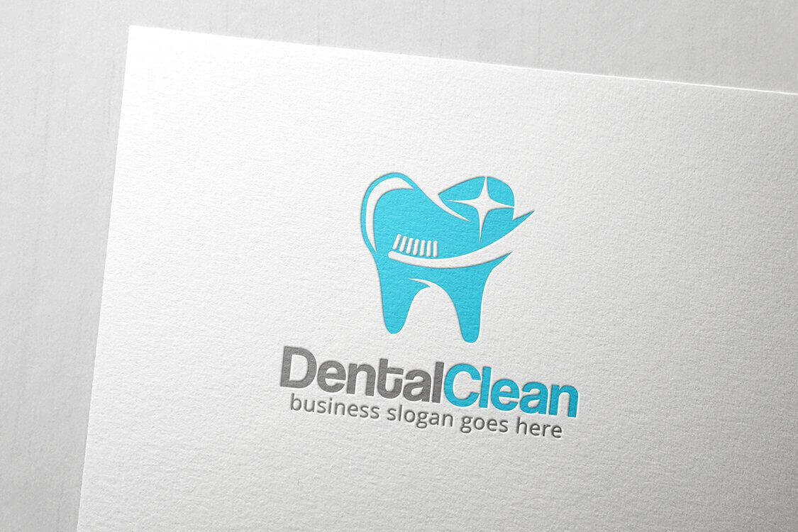 Dental Clean logo is teeth with a toothbrush. 