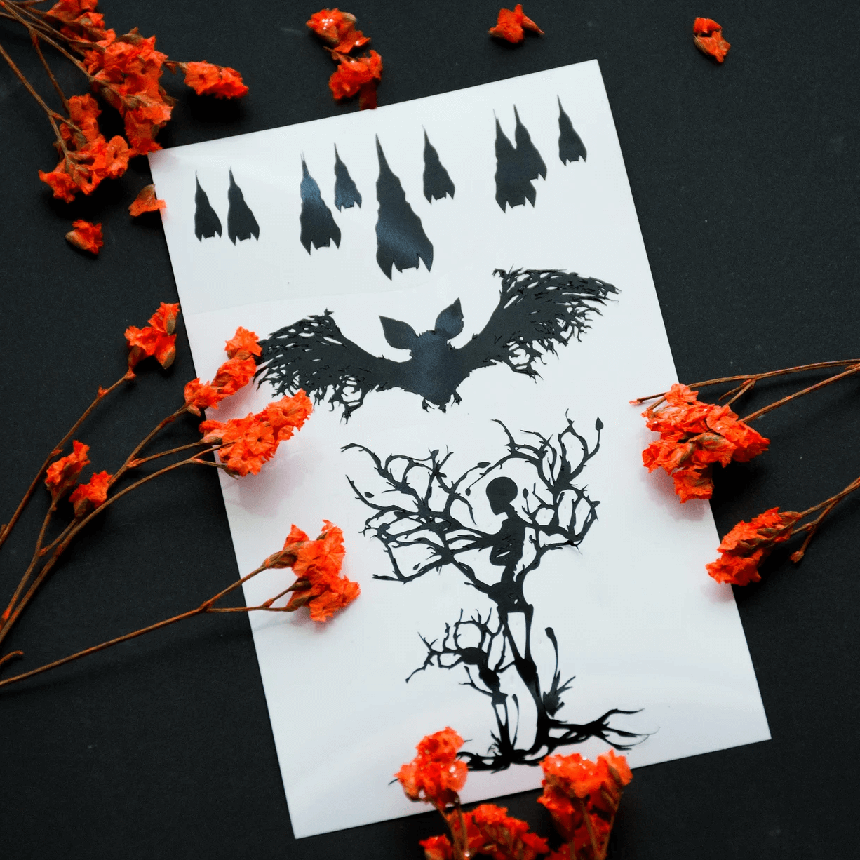Skeleton Silhouette SVG Bundle, Hanging Bats Clipart cover image.