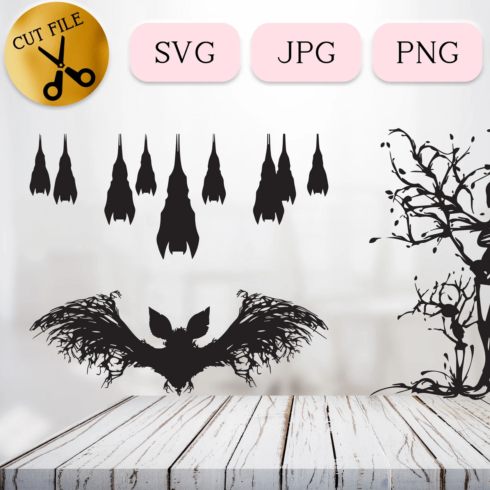 Skeleton Silhouette SVG Bundle, Hanging Bats Clipart.