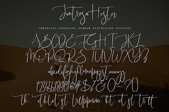 juntrosa hester unique and elegant handwritten font all symbols example.
