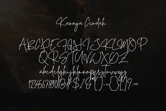 kanaya ceudah relaxed and thin lettered script font all symbols example.