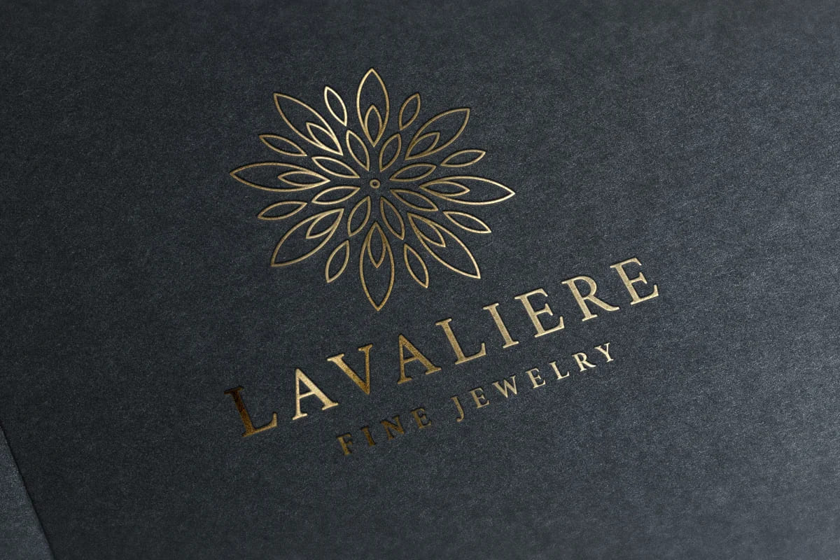 lavaliere logo template, golden logo on dark background.