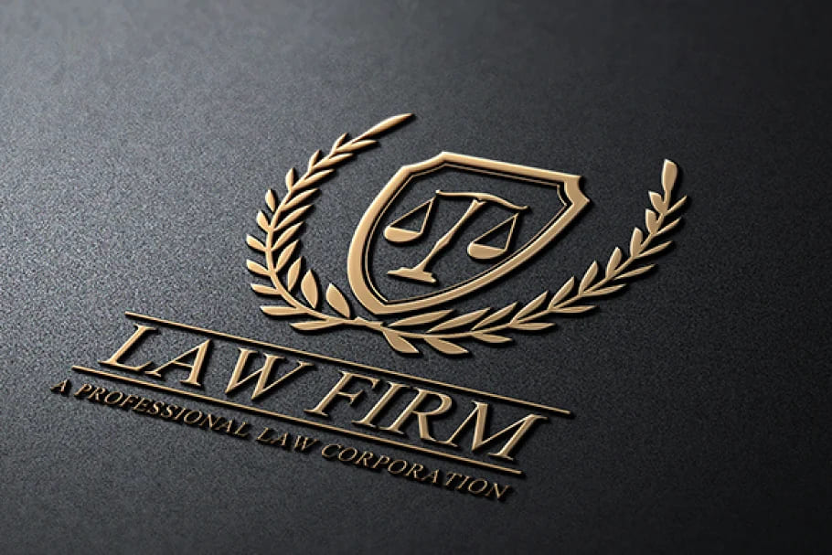 law firm golden logo on dark background.