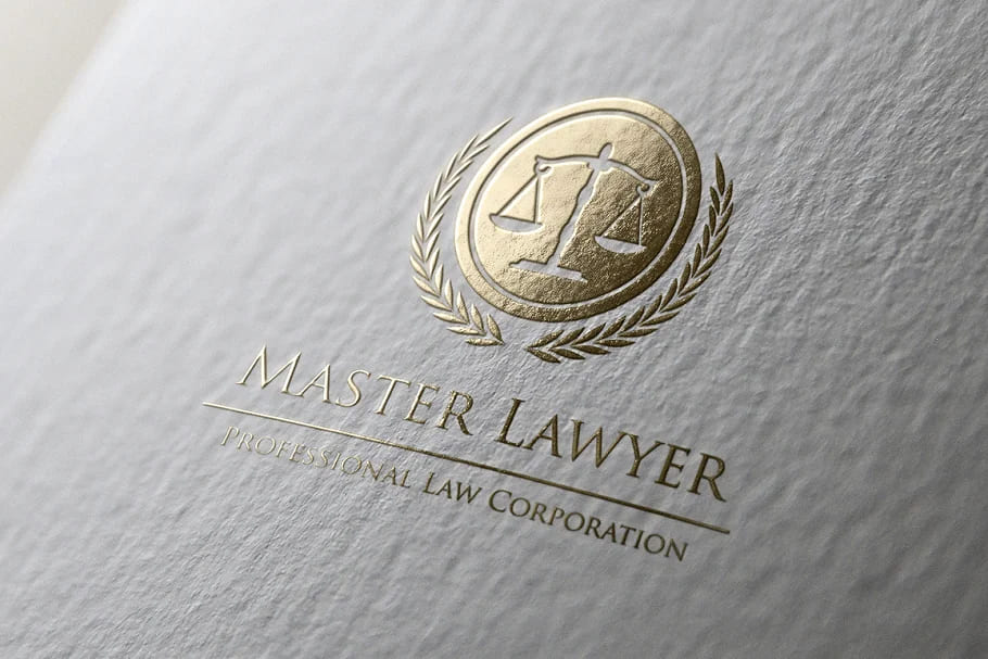 law firm golden round logo on white background.