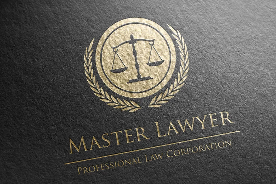 law firm golden round logo on dark background.