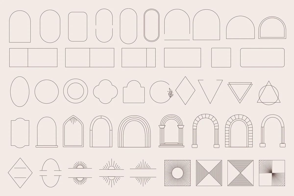 line logos, icons, frames.