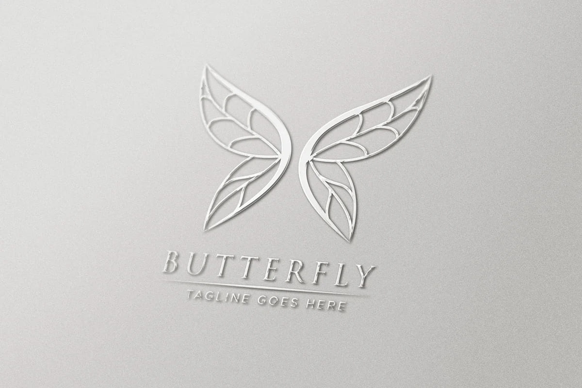 luxury butterfly silver logo on light background.