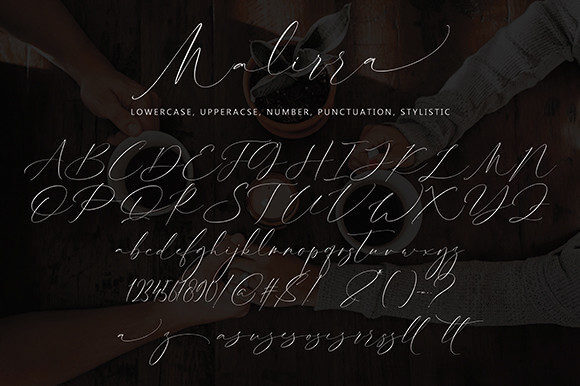 malirra beautiful thin lettered handwritten font all symbols example.